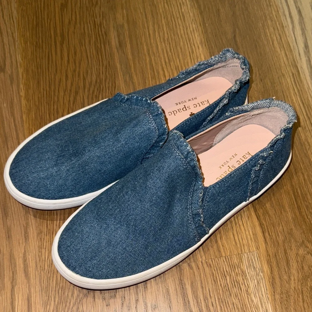 Kate Spade Denim Frayed Slip-On Shoes